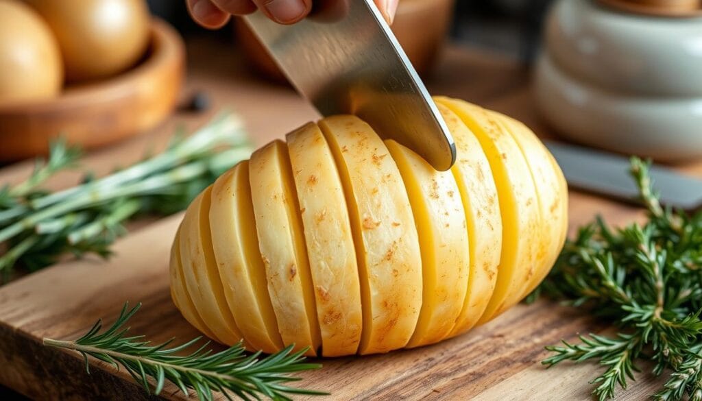 Hasselback Potato Cutting Technique