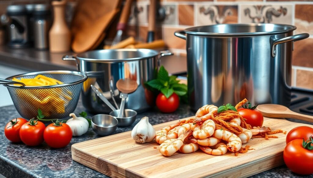 Kitchen Tools for Shrimp Marinara Pasta