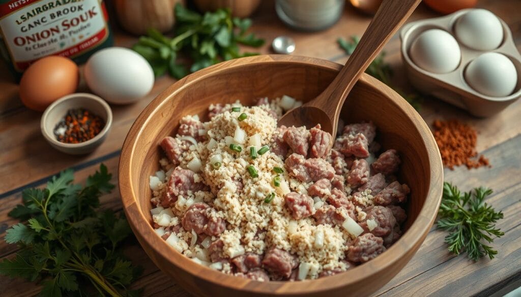 Mixing Meatloaf Ingredients